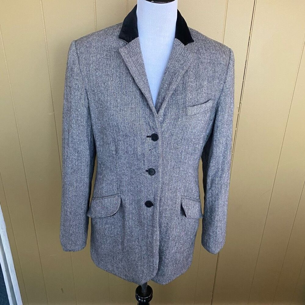 Evan Picone wool Blend women 12 three button blazer jacket w/velour collar